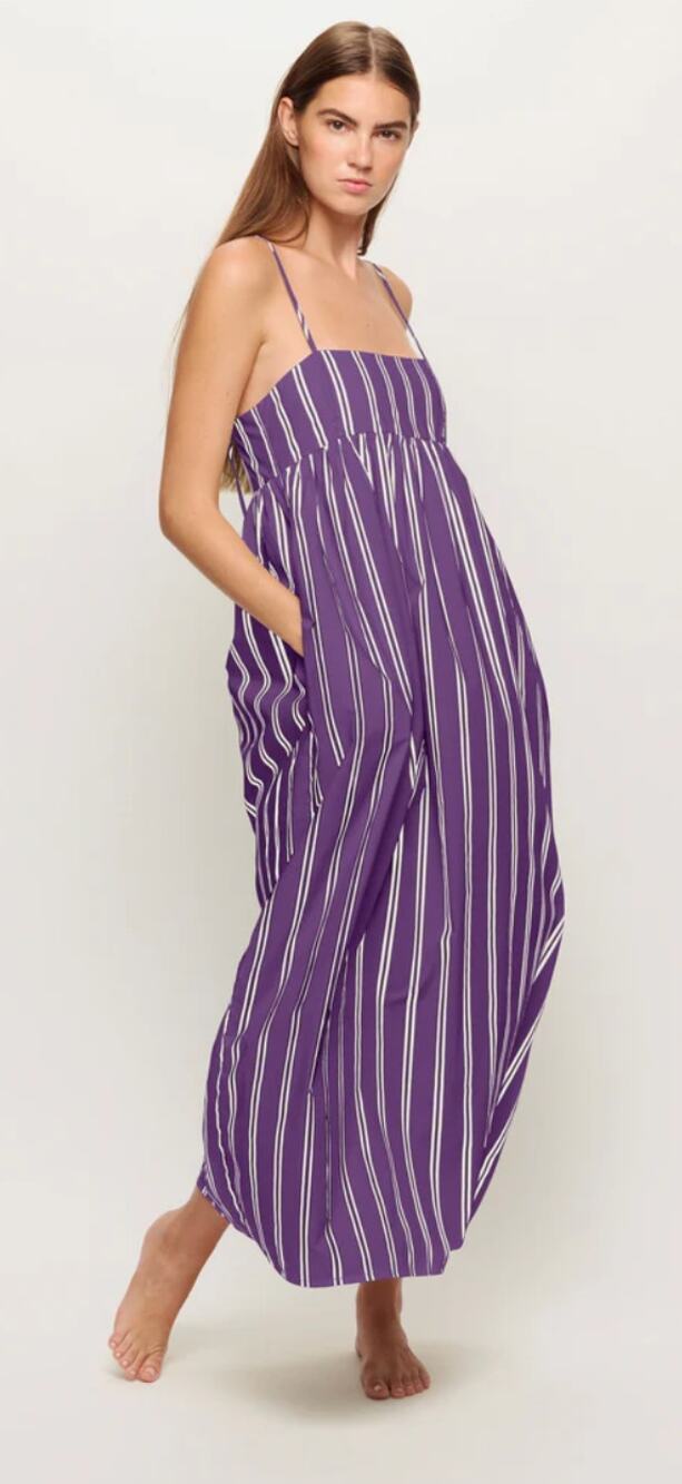 MIKOH Garance Empire Midi Dress Purple Stripe Size Medium Vacation